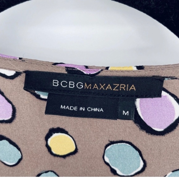 BCBGMaxazria Multicolor Silk Blouse Ruffle Bow Polkadot Size Medium - Picture 3 of 6